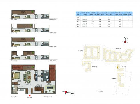 2 BHK Apartments Floor Plan (Unit No CG01, C101, C201, C301, C401) - Casagrand Utopia