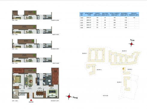 2 BHK Apartments Floor Plan (Unit No CG02, C102, C202, C302, C402) - Casagrand Utopia