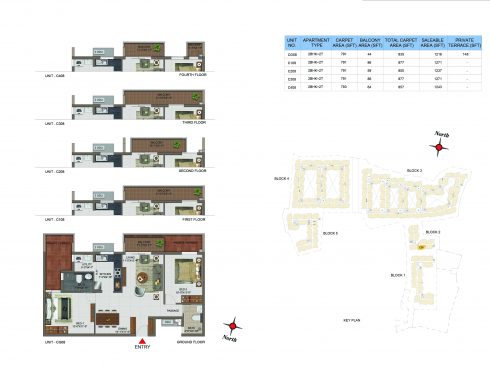 2 BHK Apartments Floor Plan (Unit No CG08, C108, C208, C308, C408) - Casagrand Utopia