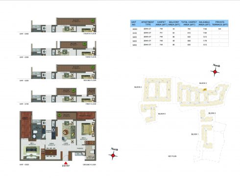 2 BHK Apartments Floor Plan (Unit No GG03, G103, G203, G303, G403) - Casagrand Utopia