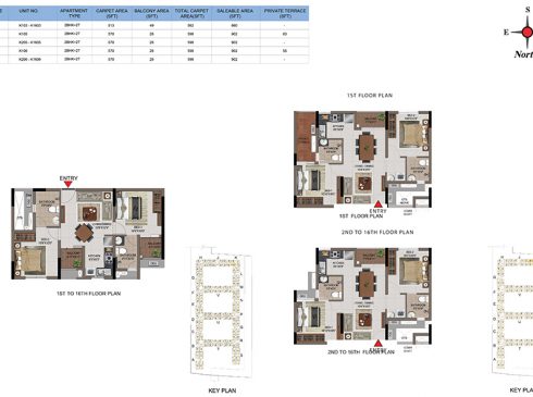 2 BHK Apartments Floor Plan (Unit No K103-K1603, K105, K205-K1605, K106, K206-K1606) - Casagrand First City