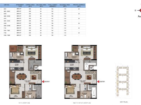 2 BHK Apartments Floor Plan (Unit No B101, B202-B1601, B105, B205-B1605, D101, D201-D1601, D105, D205-D1605, F101, F201-F1601, F105, F206-F1606) - Casagrand First City