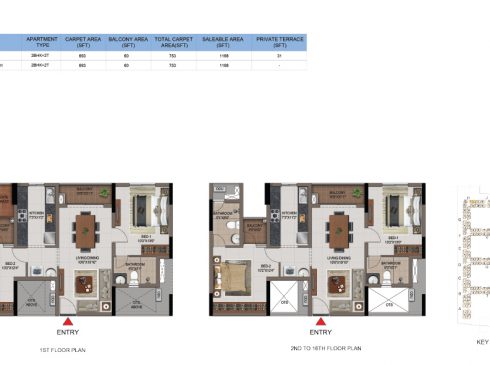 2 BHK Apartments Floor Plan (Unit No H101, H201-H1602) - Casagrand First City