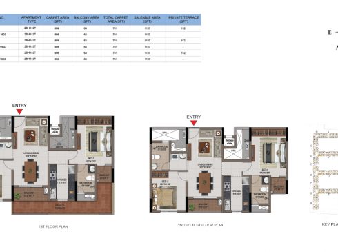 2 BHK Apartments Floor Plan (Unit No B103, B203-B1603, D103, D203-D1603, F103, F203-F1603) - Casagrand First City